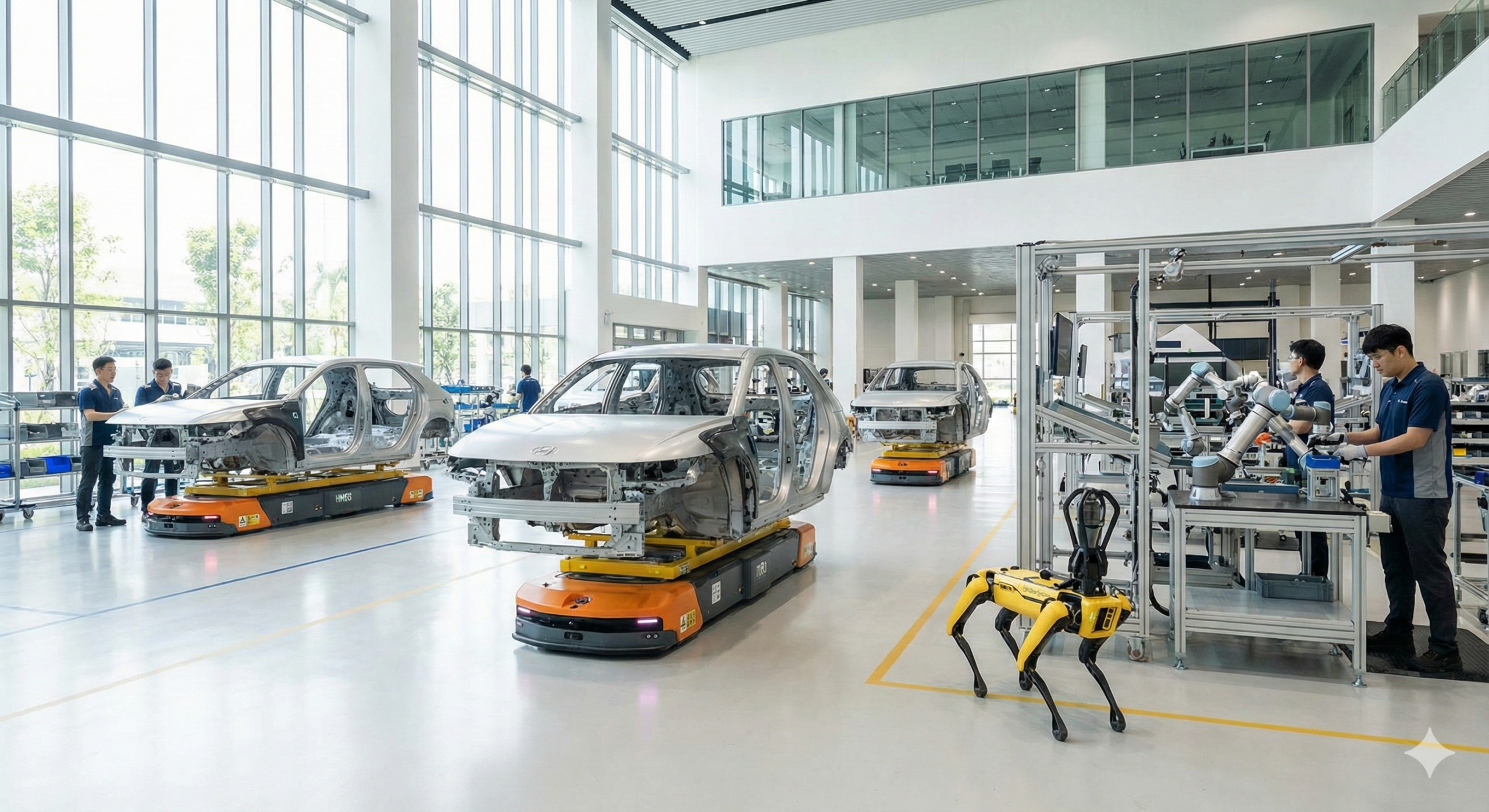 현대차 피지컬 AI 기술이 적용된 스마트 팩토리와 협동 로봇